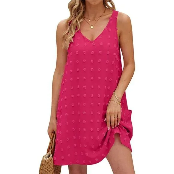 Swim | Womens V Neck Tank Dress Swiss Dot Beach Cover Up Mini Dress With  Pockets | Poshmark